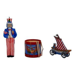 Vintage 1988 Hallmark Christmas Ornament Uncle Sam Tin Sailing Boat Drum New